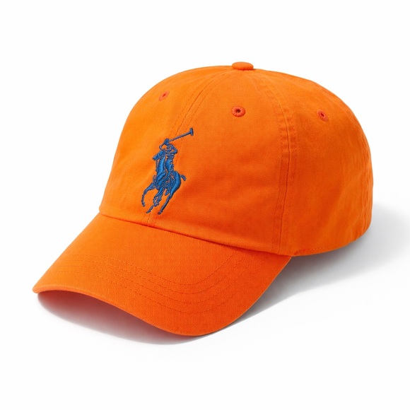 POLO RALPH LAUREN Orange Cotton Baseball Cap Blue Pony Logo - Picture 2 of 9